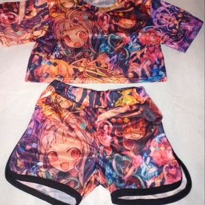 Anime 3D Print Crop Top Short Set (NWOT)